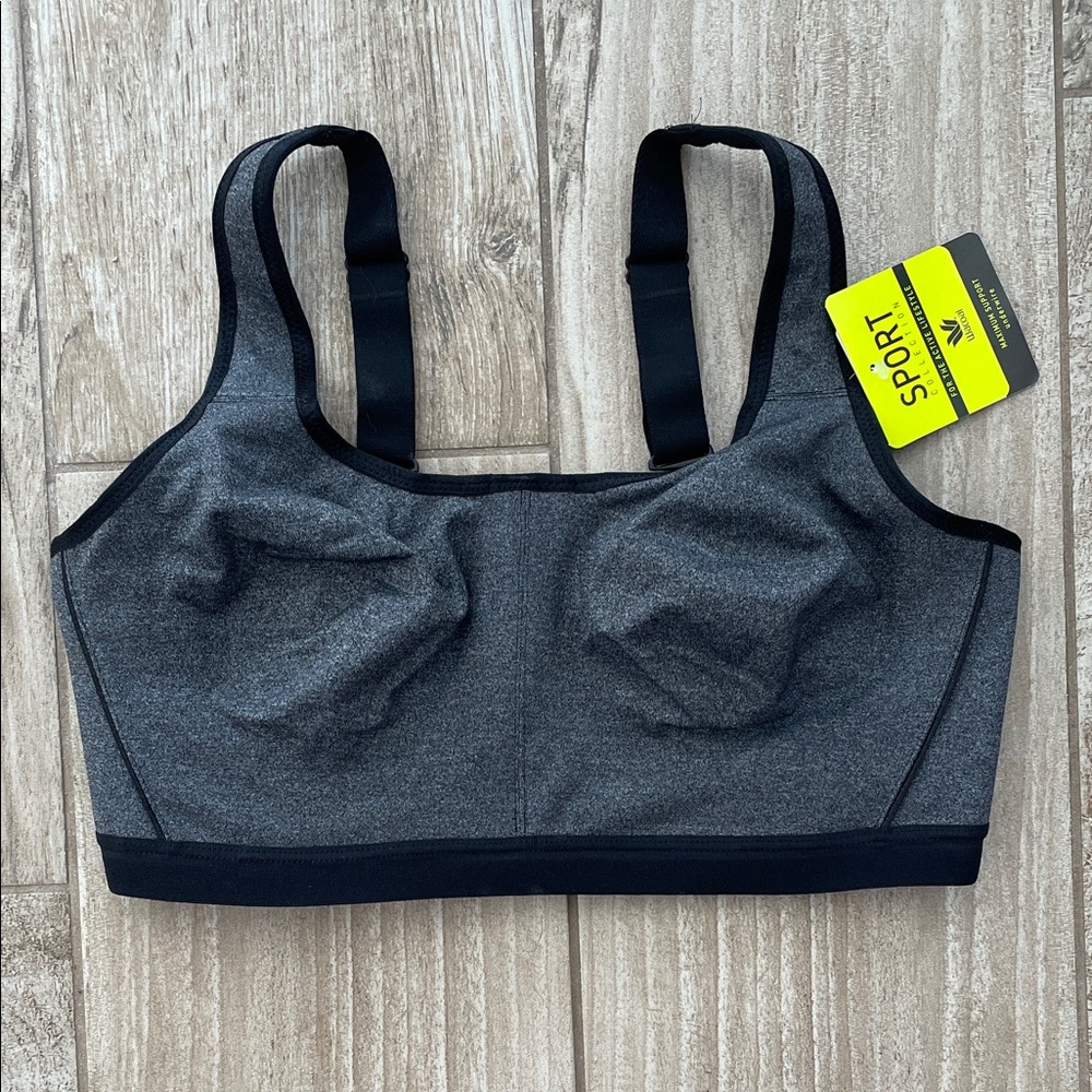 Wacoal gray and black Brandi convertible sports bra, size 34DDD, NWT